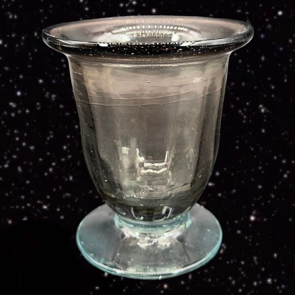 Hand Blown Art Glass Vase Bowl With Applied Base Clear Smokey Gray Black 4”T - Picture 14 of 15